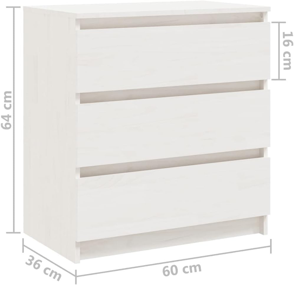 Set of 2 White Pine Bedside Tables with 3 Drawers | Modern Wood Nightstands