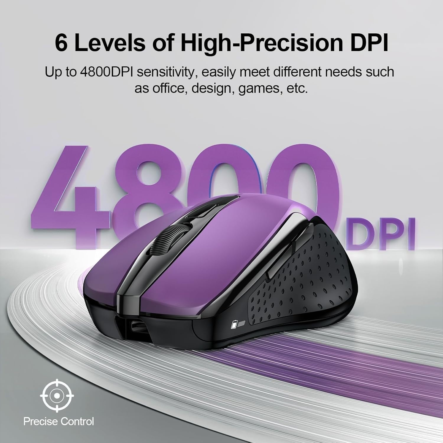 Silent Tri Mode Wireless Mouse 4800DPI Rechargeable Ergonomic Bluetooth Purple