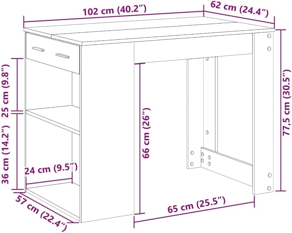 White Desk 102x62cm with Drawer & Shelf Modern Computer Study Table Office
