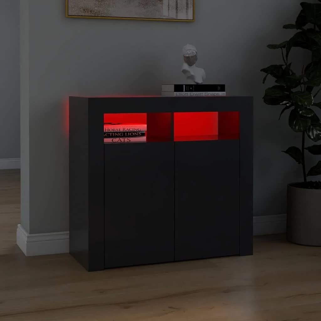 Concrete Grey LED Sideboard Cabinet Cupboard Storage Unit 80cm Modern Home