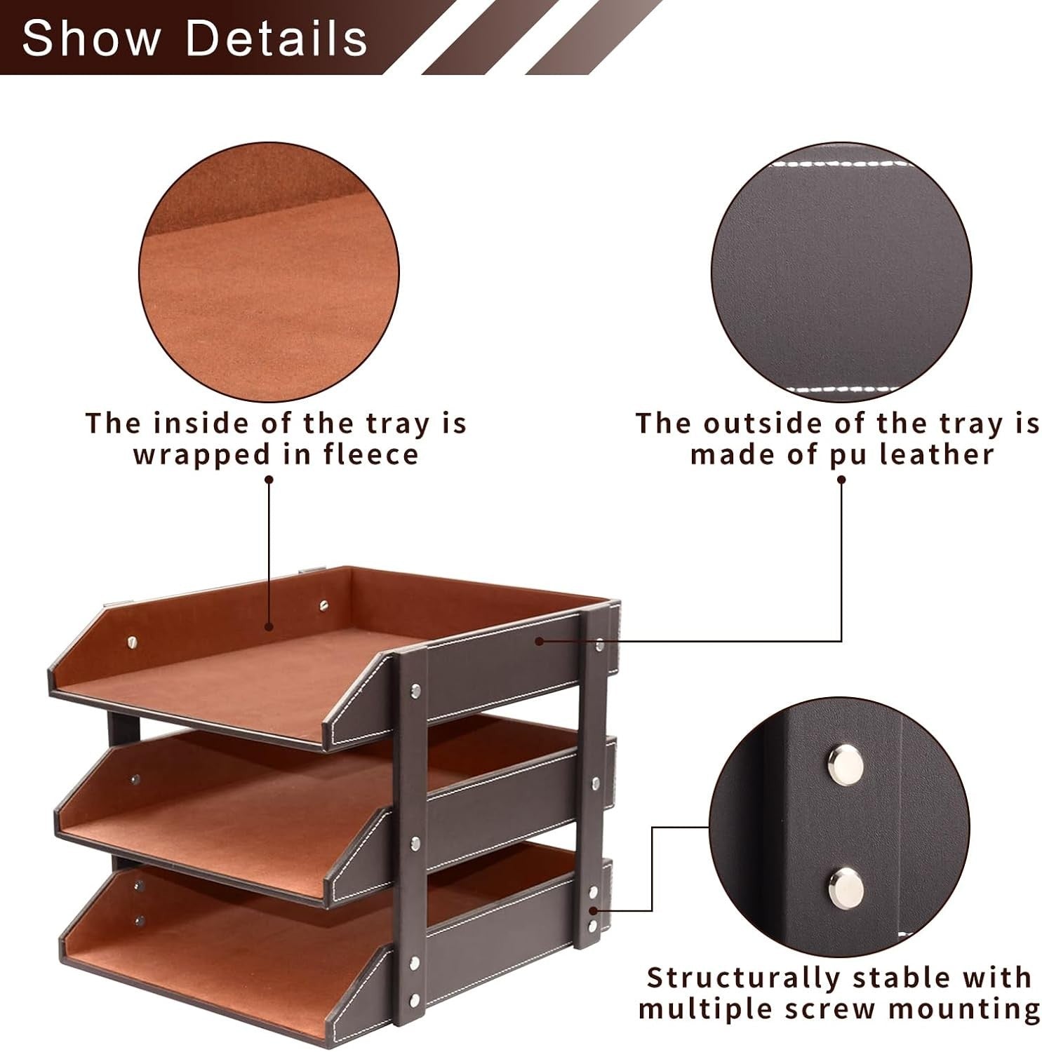 Luxury 3-Tier Leather Desk Organizer Tray for Documents, Magazines & Office