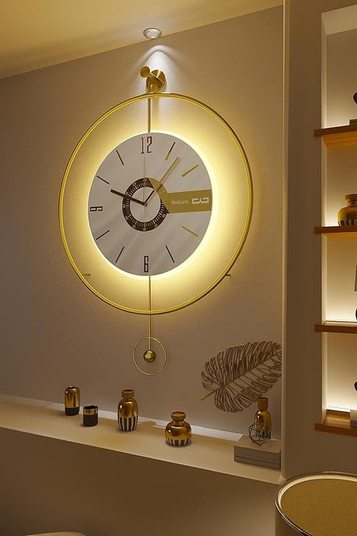 50cm Gold Silent Wall Clock Modern LED Halo Light Luxury Art Deco Design