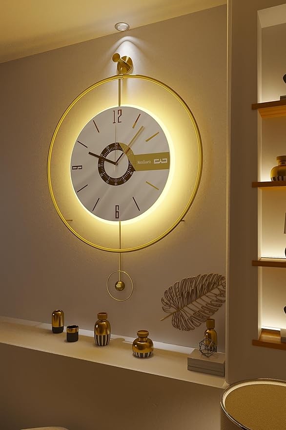 50cm Gold Silent Wall Clock Modern LED Halo Light Luxury Art Deco Design