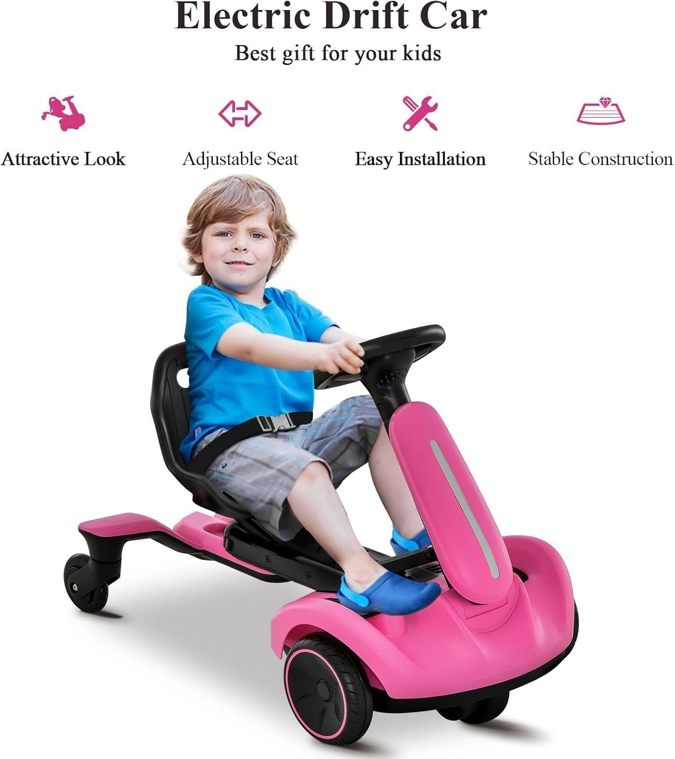 Electric Ride On Racing Car 6V Drift Kart 360 Spin Kids Pink Toy