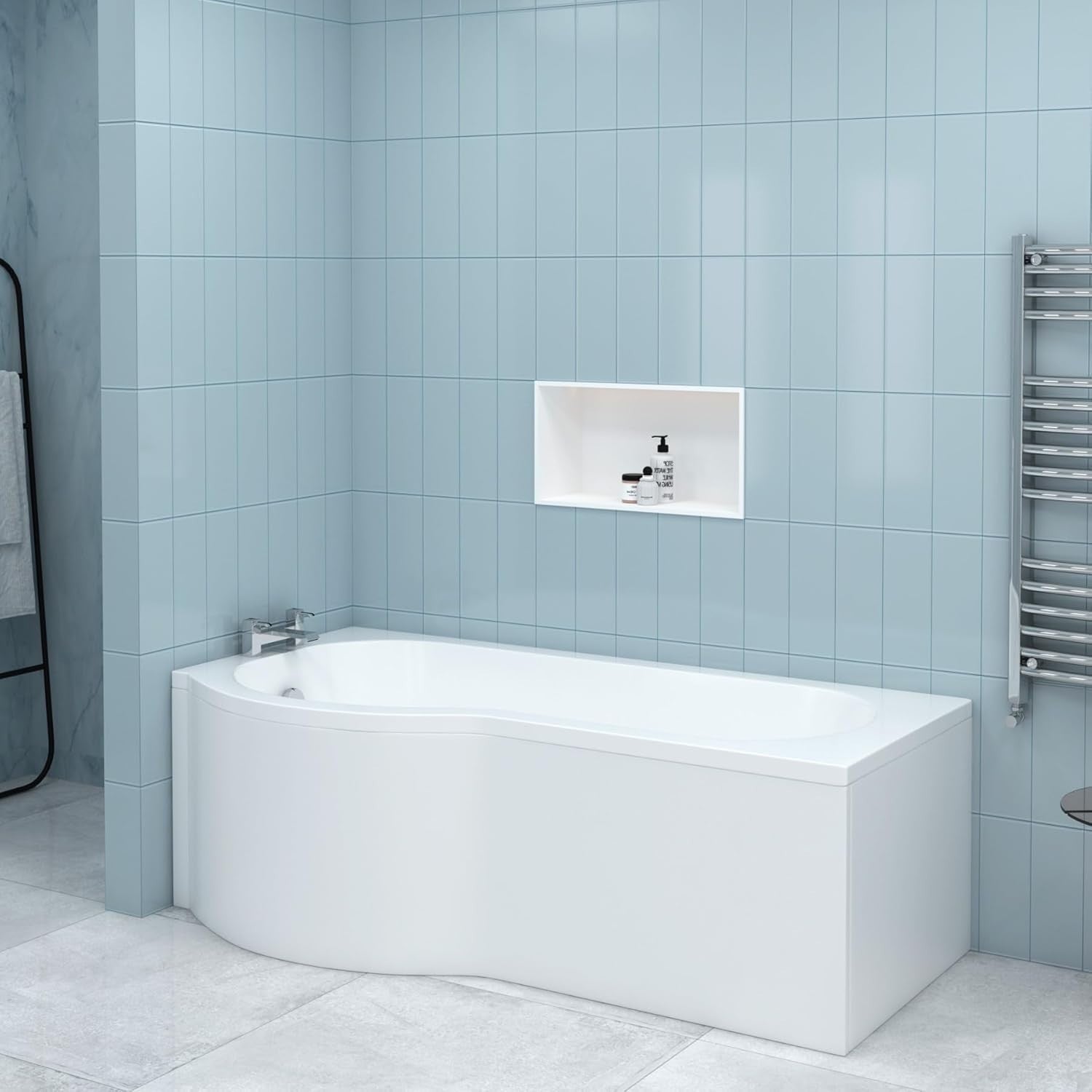 1700x850mm Left Hand P-Shaped Shower Bath with 6mm Tempered Glass Screen