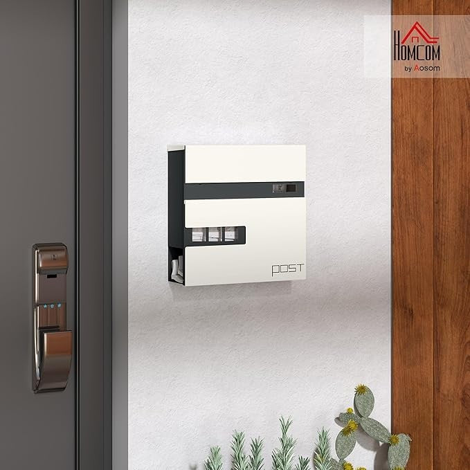 Wall Mounted Lockable Mailbox White Steel | Post Box with Viewing Window