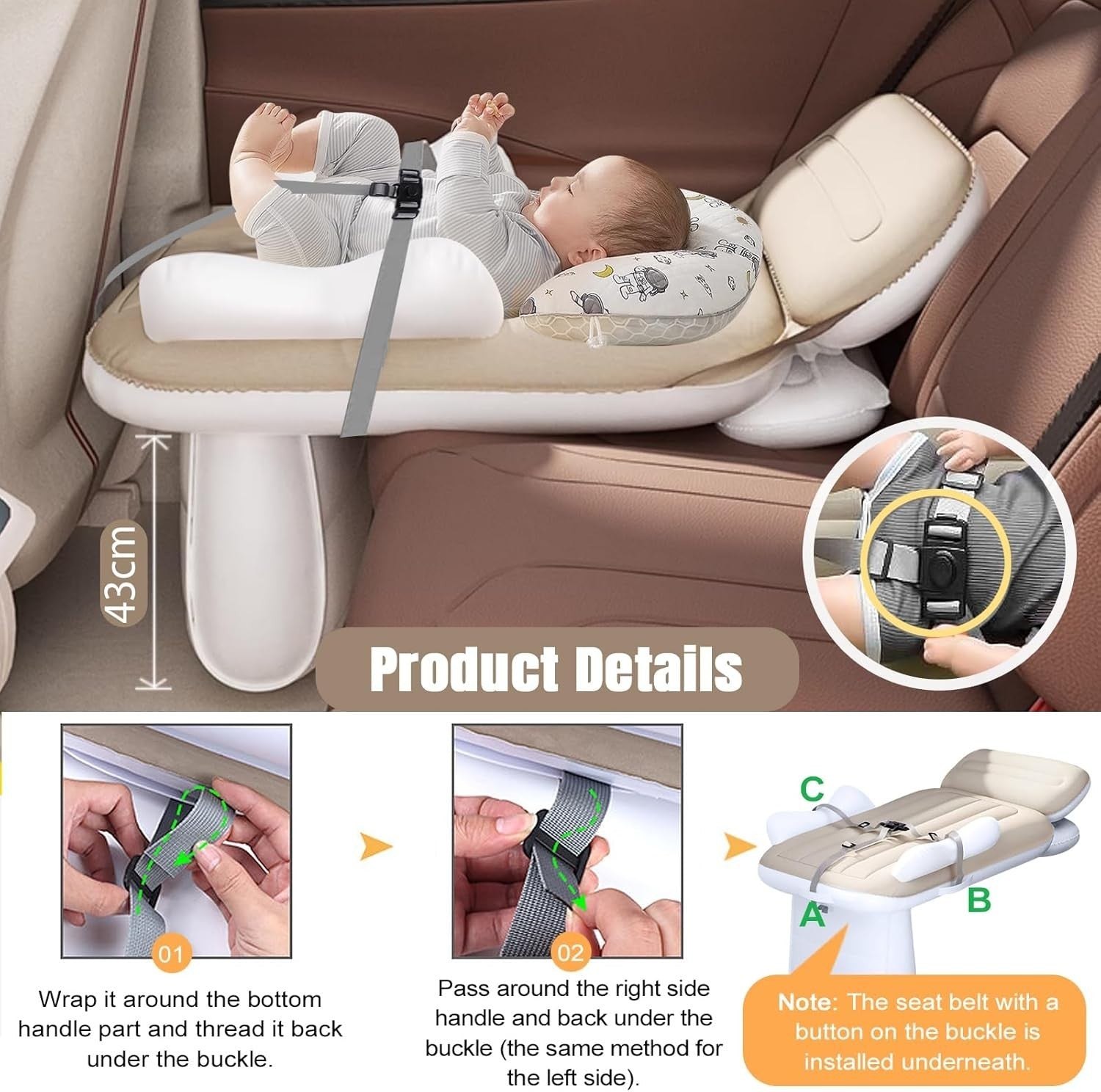 Portable Inflatable Toddler Airplane Bed with Safety Guard and Travel Pump