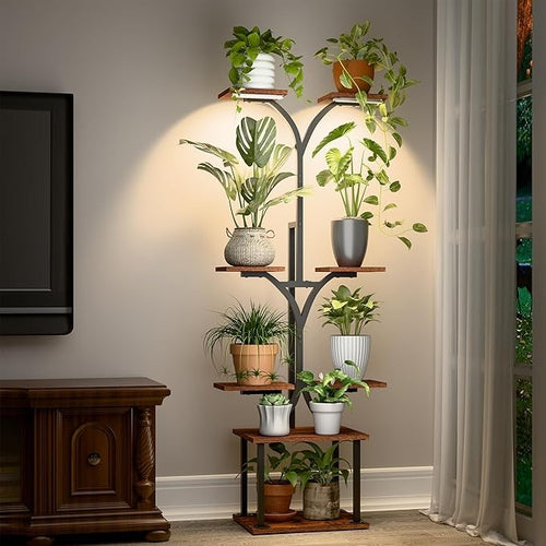 8 Tier Metal Plant Stand with LED Grow Lights Tall Indoor Flower Shelf 58"