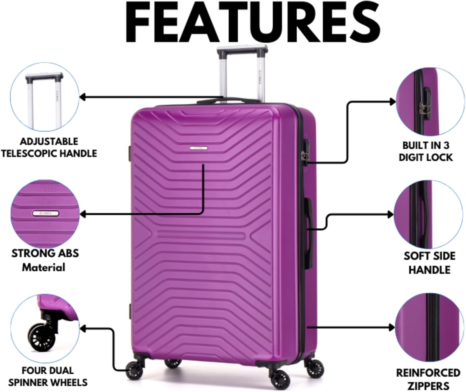 24'' Medium Check In Suitcase ABS Hard Shell 4 Wheel Spinner 3 Digit Lock
