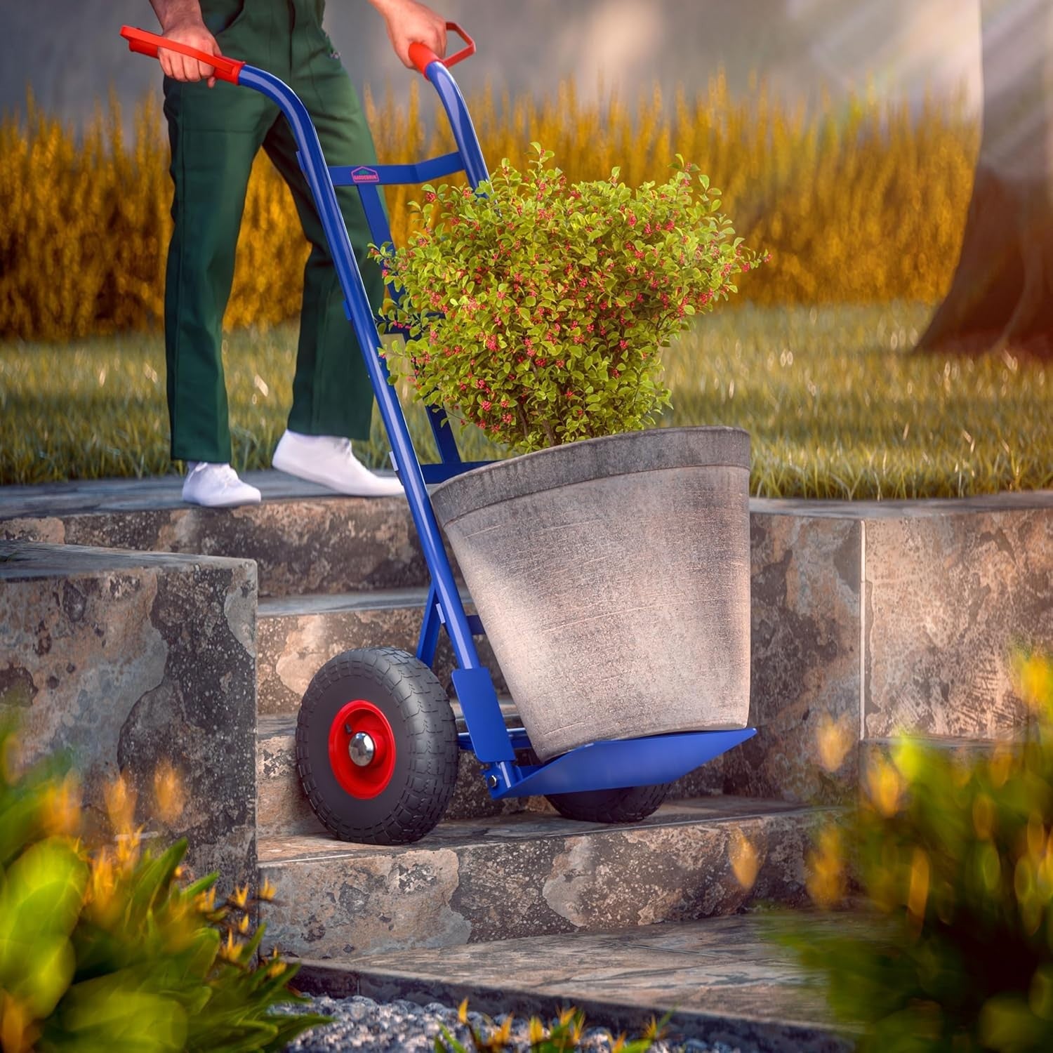 Foldable 200kg Sack Barrow w/ Pneumatic Tyres & Large Shovel Hand Truck Blue