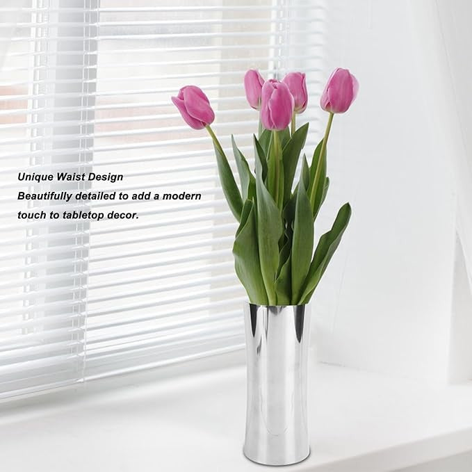 Stainless Steel Silver Vase Modern Metal Flower Centerpiece Home Decor