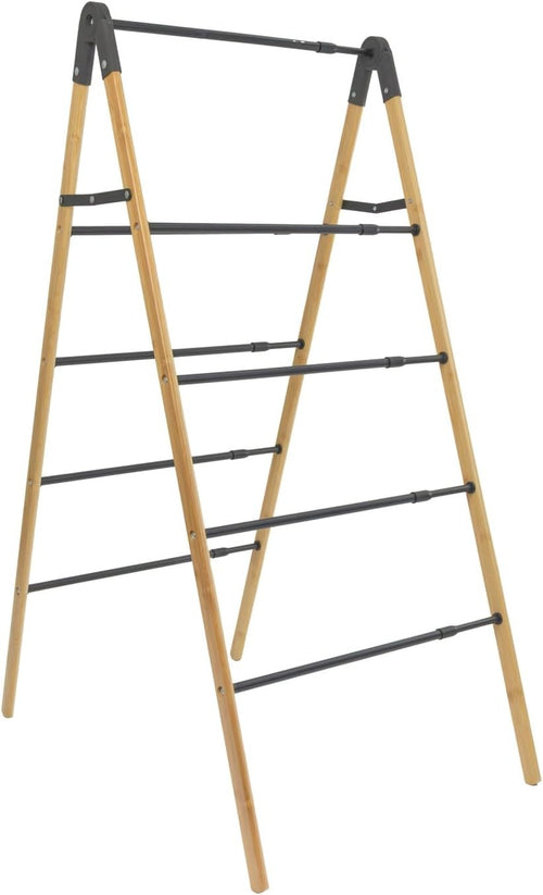 Bamboo 4 Step Clothes Drying Ladder Folding Indoor Airer Space Efficient