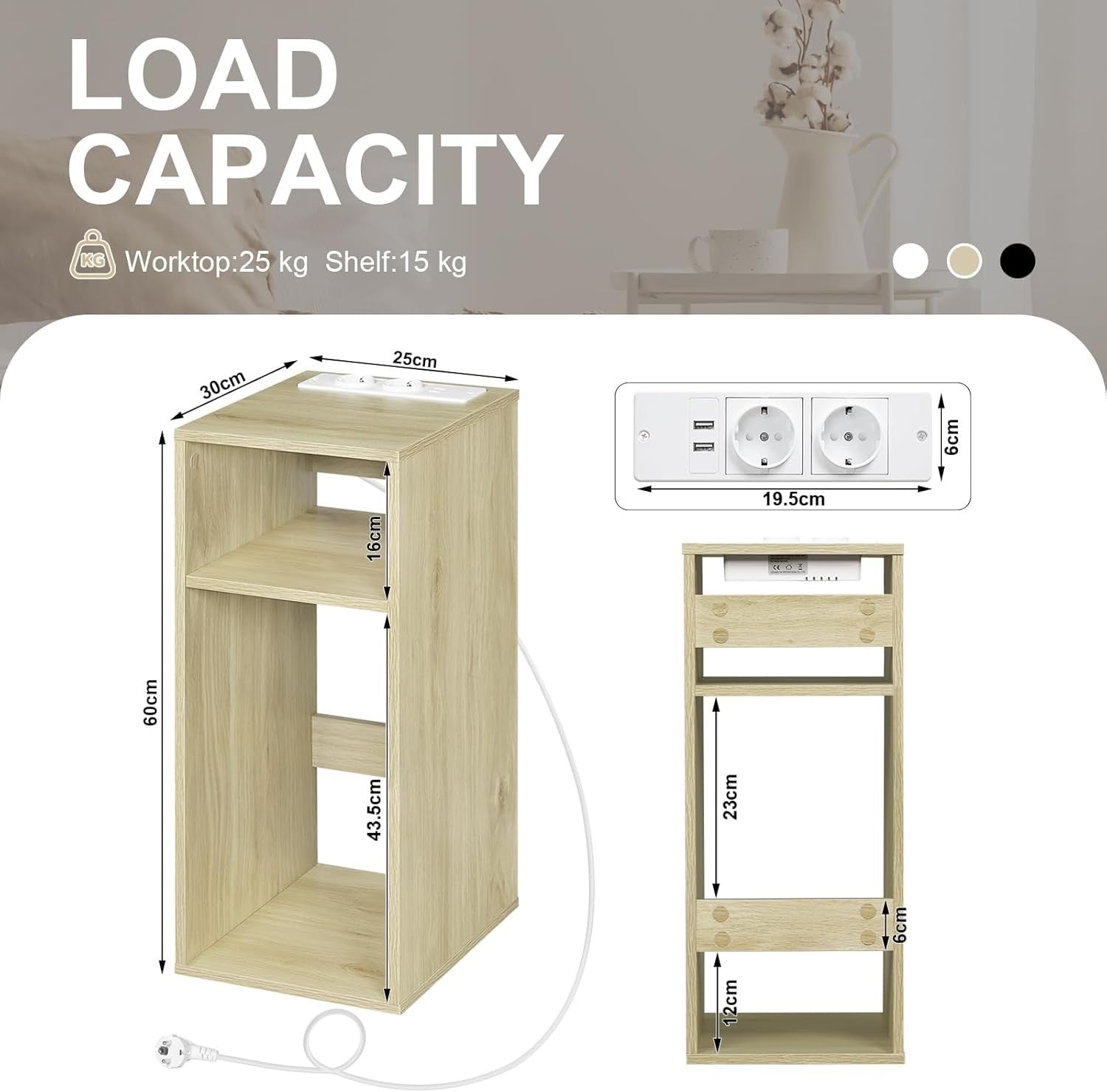 Set of 2 Bedside Tables with USB Ports & Power Sockets – Light Oak Nightstands