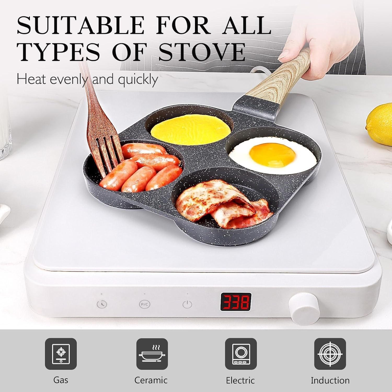 4-Cup Non-Stick Egg Pan Granite Omelette Skillet, Grey Multi-Section Pan