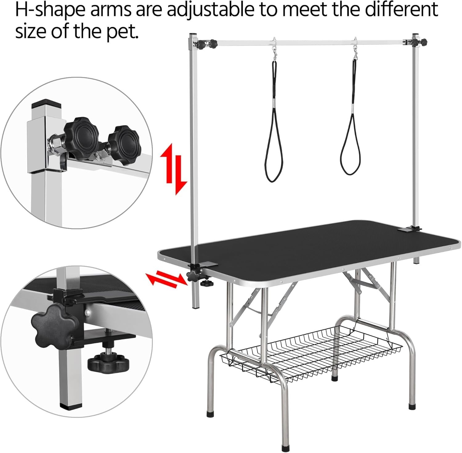 46" Dog Grooming Table Adjustable Height Heavy Duty Non Slip Arm Noose
