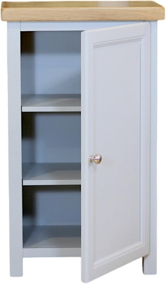Cashmere Grey Small Wooden Cupboard with Oak Top Hallway Storage Cabinet