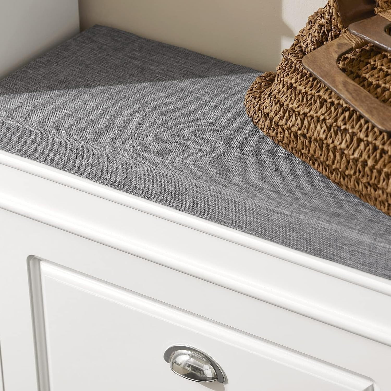 Narrow Shoe Storage Bench with Flip Drawer & Cushion, 60x24x51 cm White