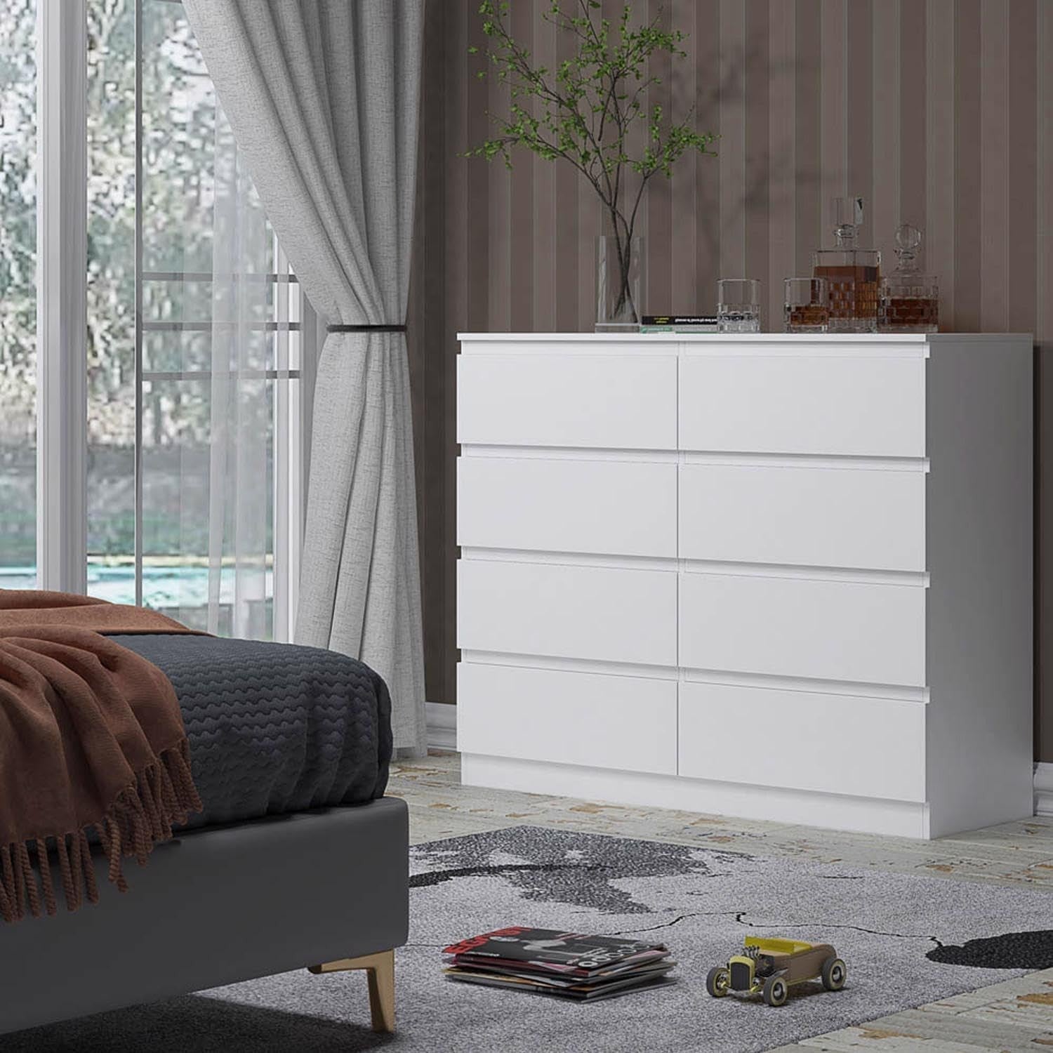 Modern 8-Drawer White Chest Extra Large Storage Bedroom Organizer Compact