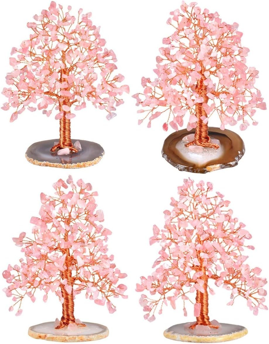 Rose Quartz Crystal Money Tree • Feng Shui Gemstone Decor • Healing Agate Base