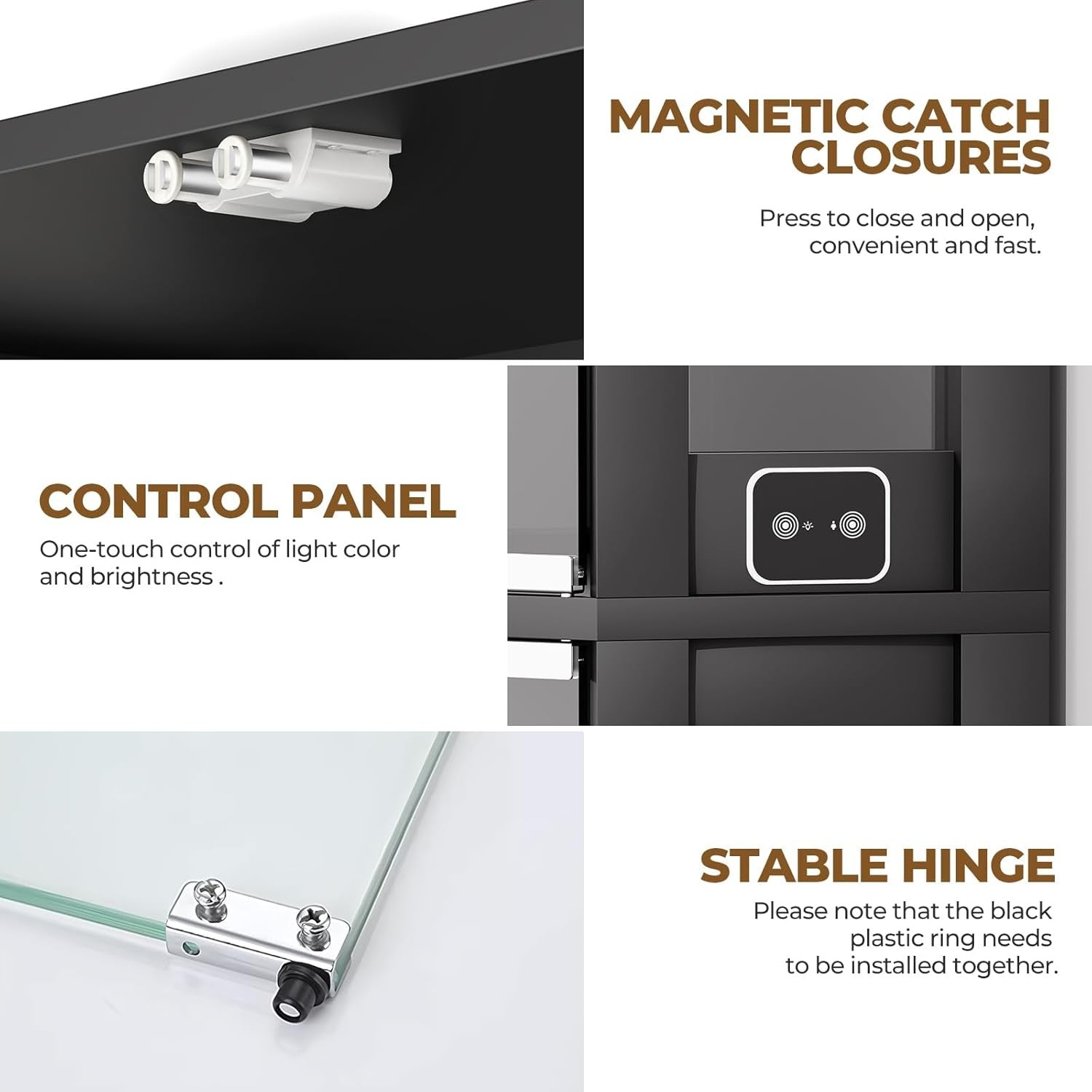 65" Tall LED Display Cabinet Corner Glass Shelves With Sensor Modern Storage