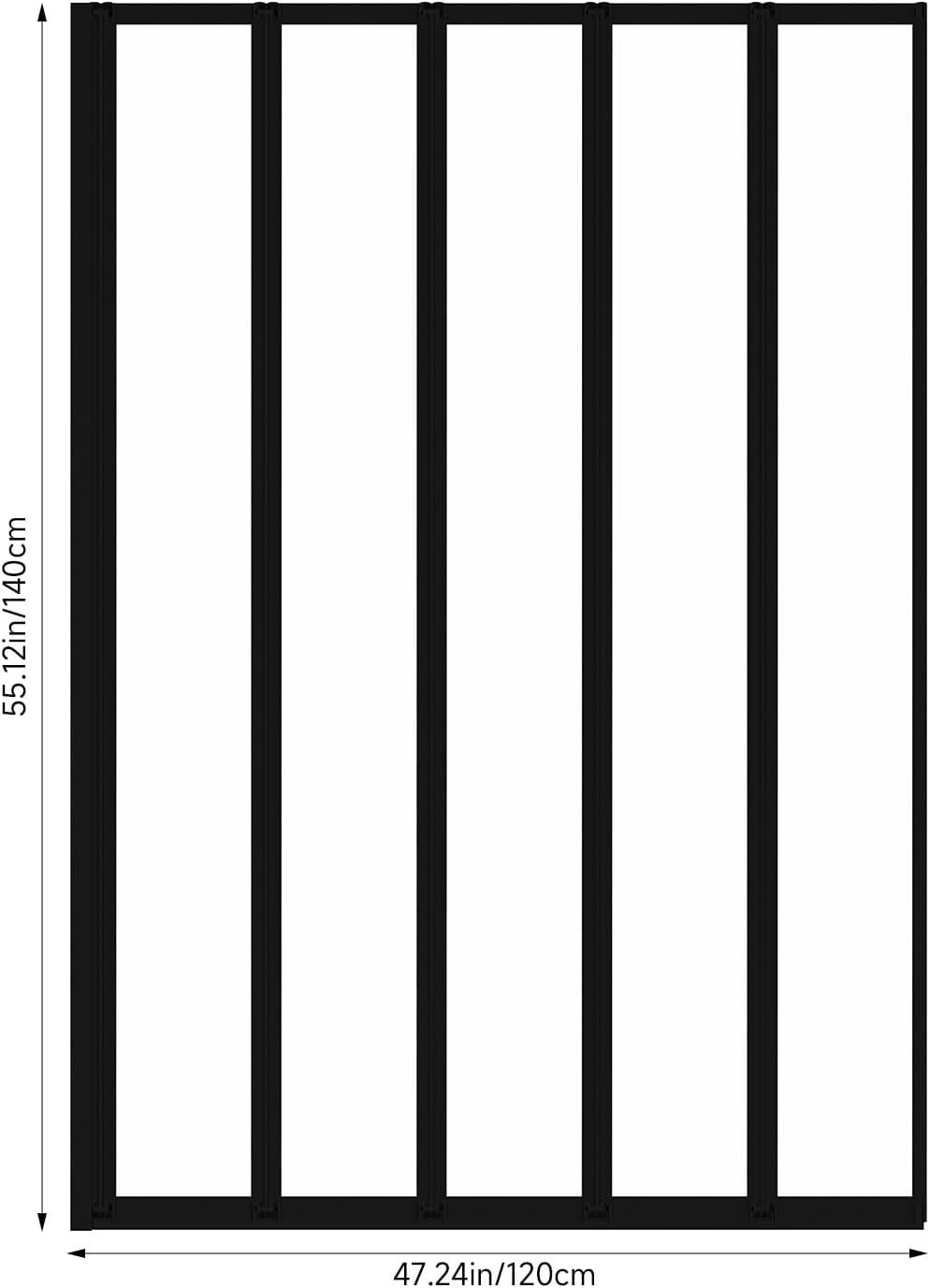 Black 5 Panel Folding Shower Screen 1200x1400mm Tempered Glass Bath Screen