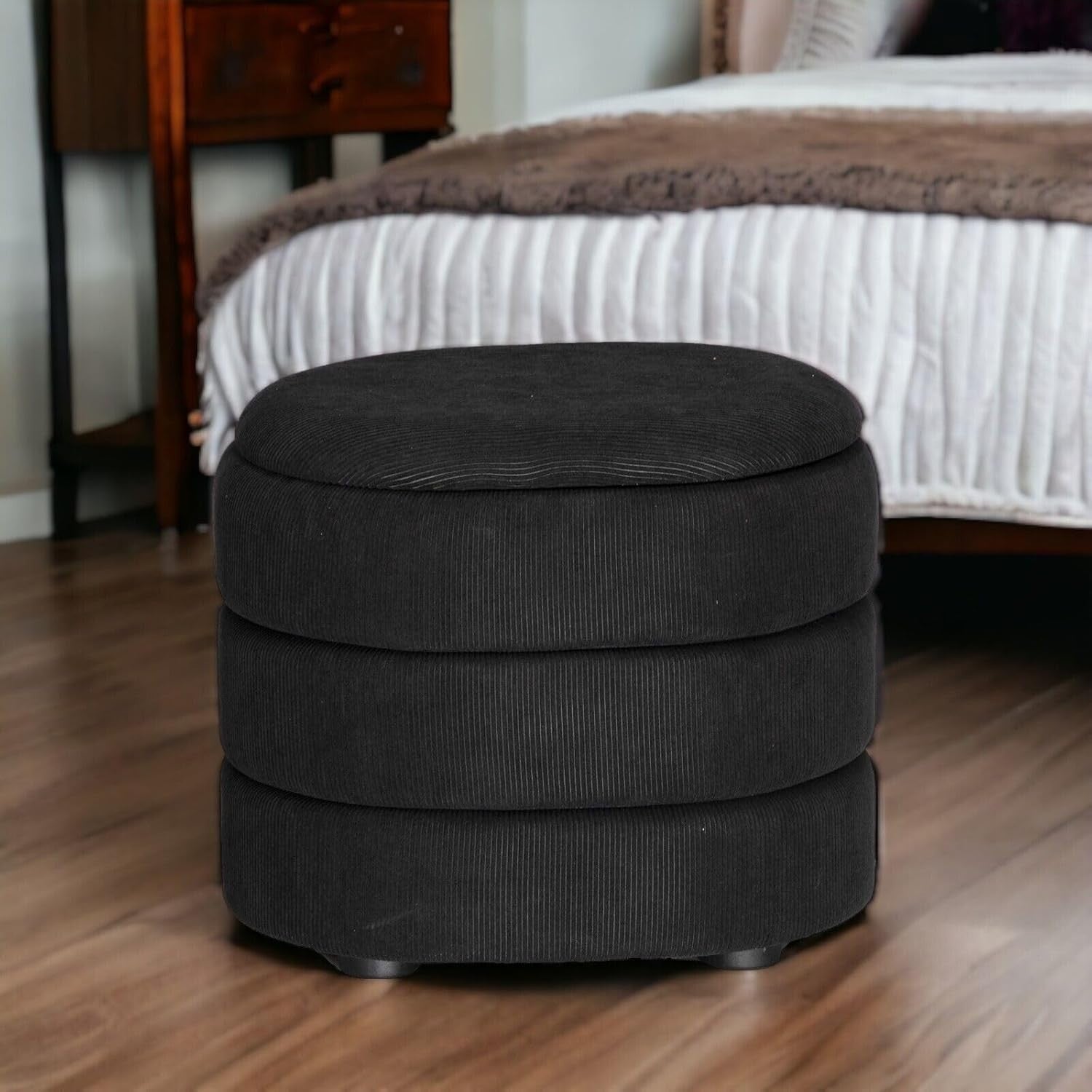 Black Velvet Oval Storage Ottoman Pouffe Footstool Vanity Stool Modern