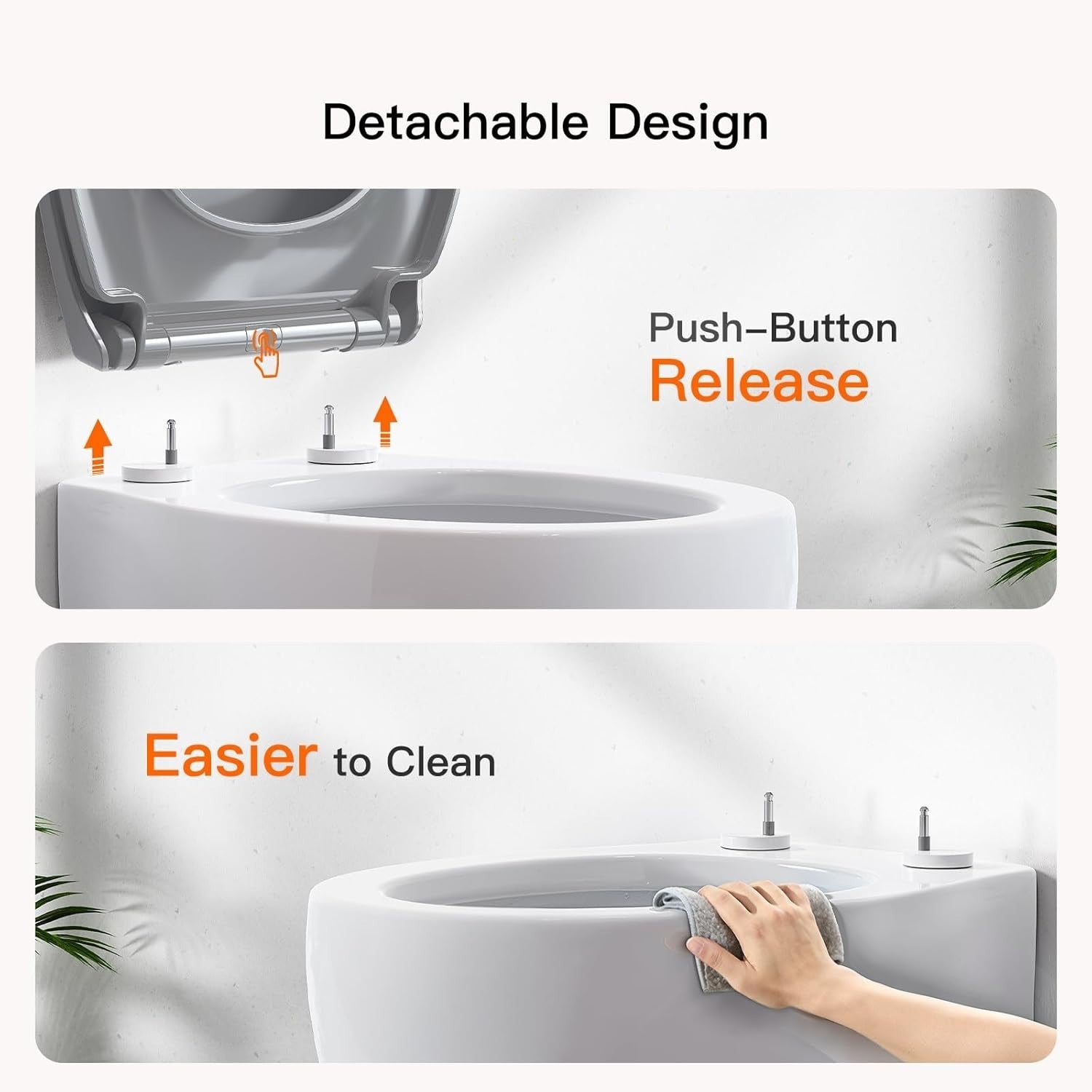 Soft Close Toilet Seat Top Fixing O Shape Grey Adjustable Hinges 44x37cm