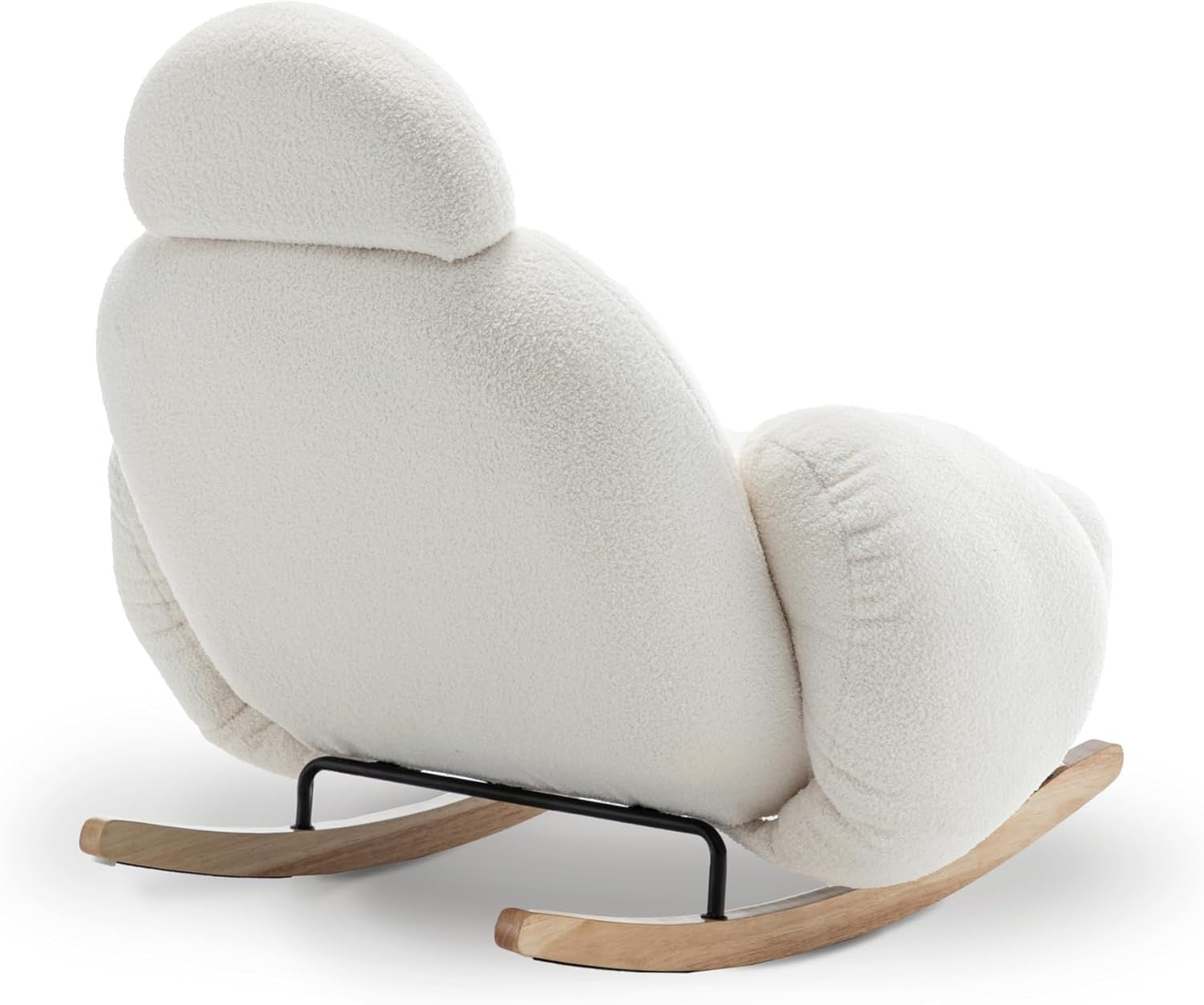 Large White Boucle Rocking Chair with Solid Wood Frame & Plush Comfort