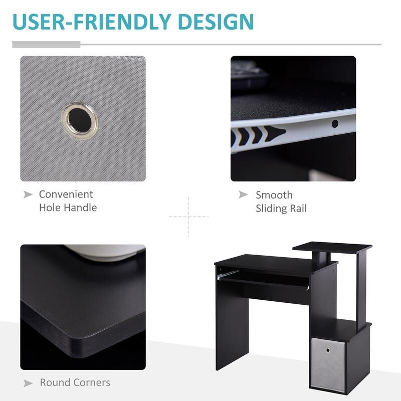 Black Computer Desk with Keyboard Tray & Storage Drawer – Home Office