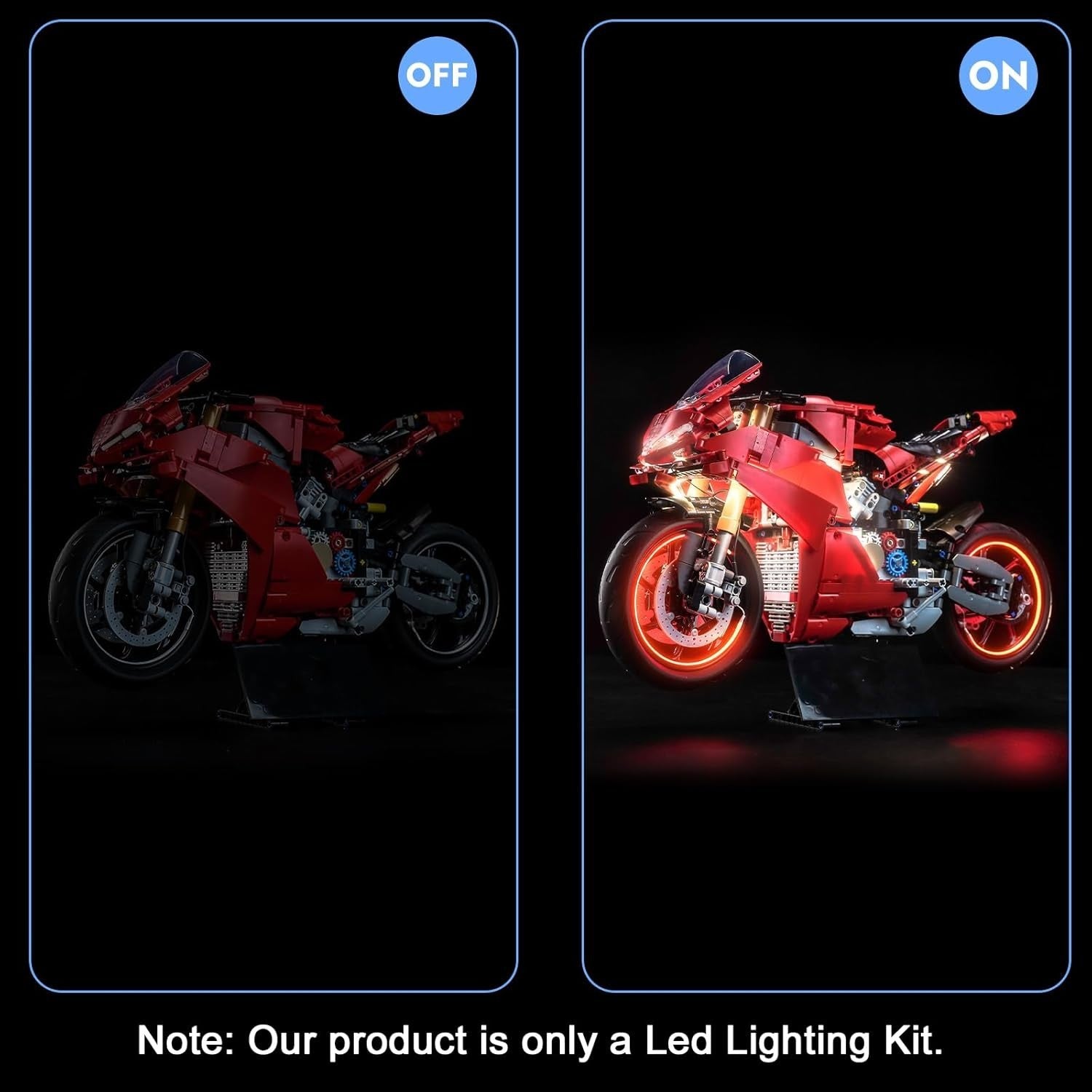 LED Light Kit for Lego Ducati Panigale V4 S Model Motorcycle - Remote Ready