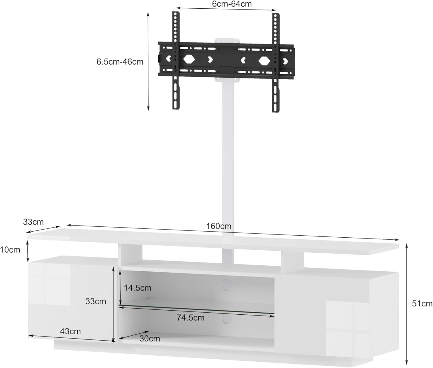Adjustable 160cm TV Cabinet Stand with RGB LED, Storage for TVs up to 70"