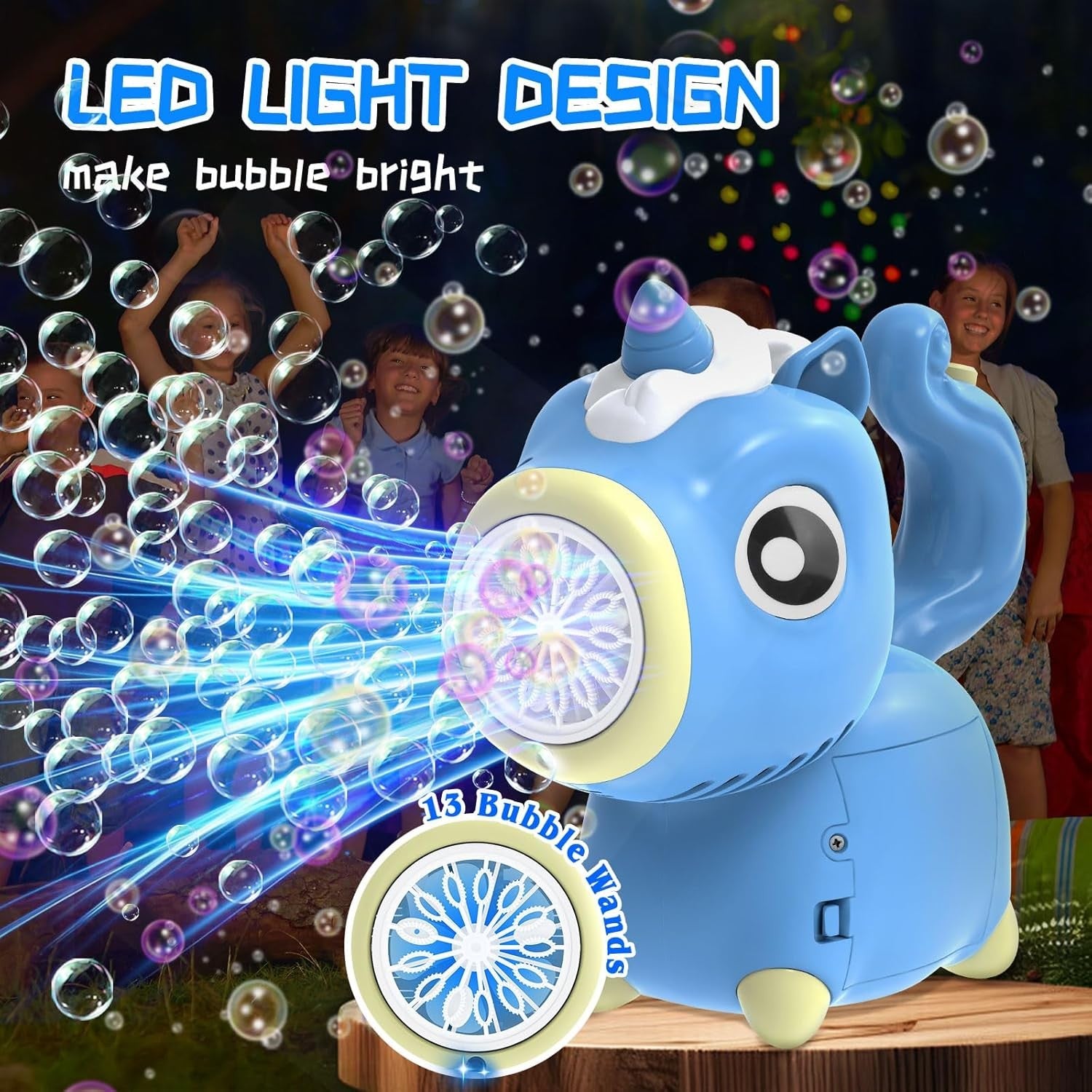 Unicorn Bubble Machine with Lights 10000 Bubbles Blue