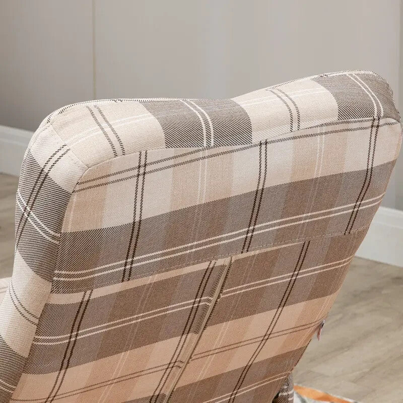 Linen Swivel Recliner Armchair with Footstool Storage & Wood Base
