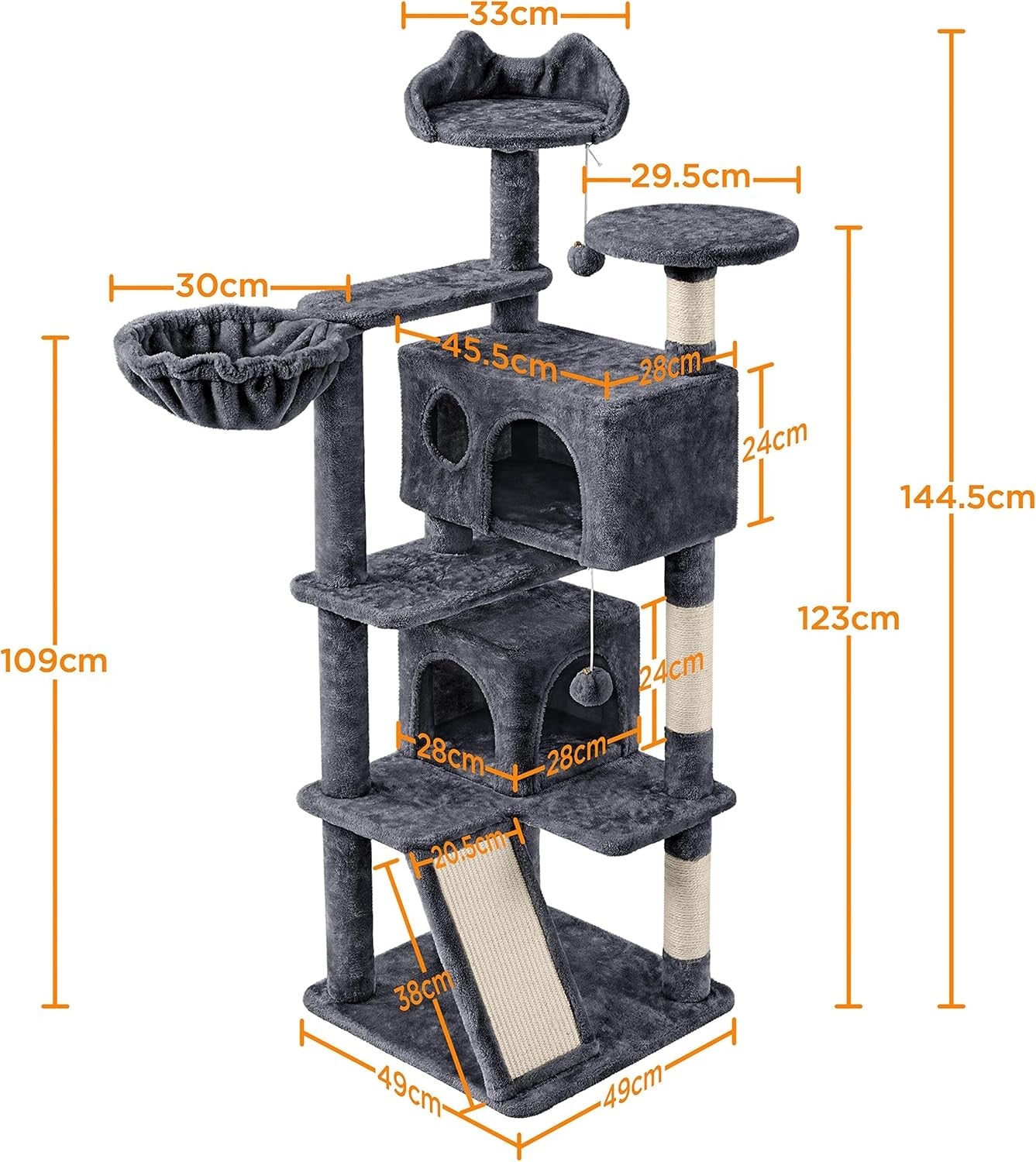 Large Cat Tree 144.5cm Multi Level Tower With Condos Scratching Posts Ramp