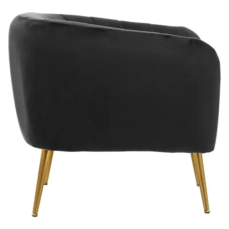 Black Velvet Accent Chair – Gold Legs, Tufted Armchair, Modern Elegance