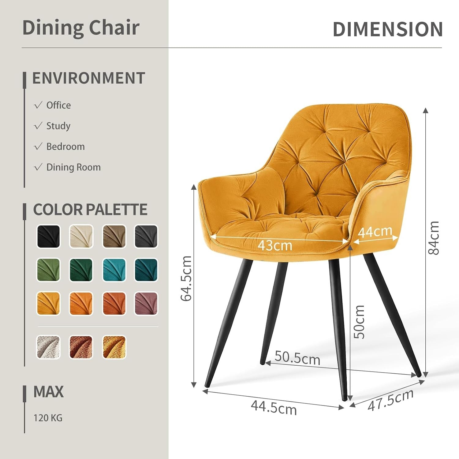 Yellow Velvet Tub Chair Dining Armchair Metal Legs