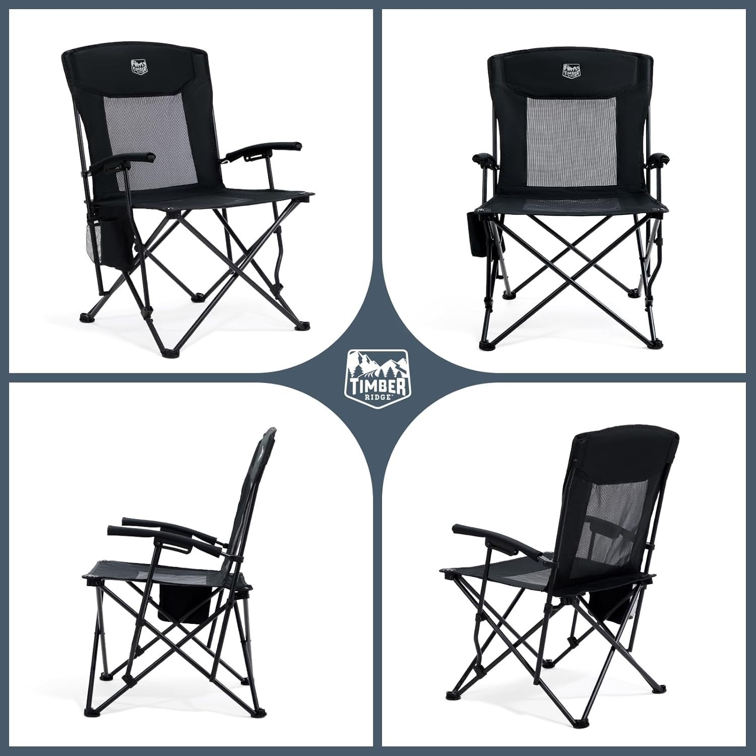 2x Folding Heavy Duty Camping Chairs 150kg Mesh Back Outdoor Garden BBQ