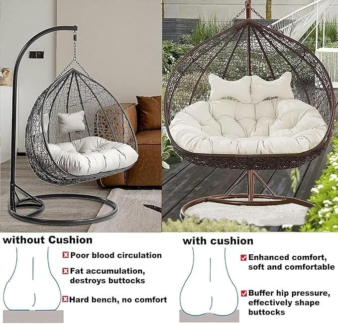2 Seater Egg Chair Cushion Waterproof Swing Hammock Pad Thick Outdoor Seat
