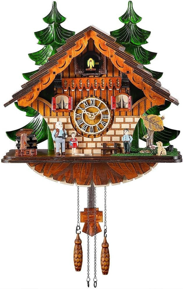 Traditional Handcrafted Walnut Cuckoo Clock with Adjustable Volume & Quartz