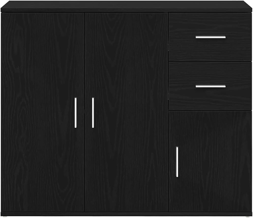 Modern Black Oak Sideboard Cabinet Storage Unit with Drawers & Cupboards
