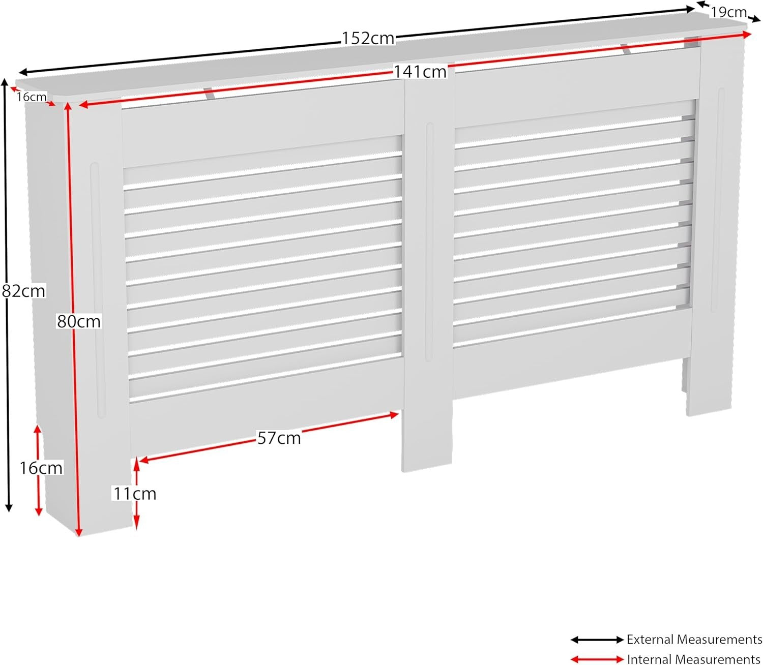 Large White Radiator Cover 152cm Modern MDF Heating Cabinet with Shelf