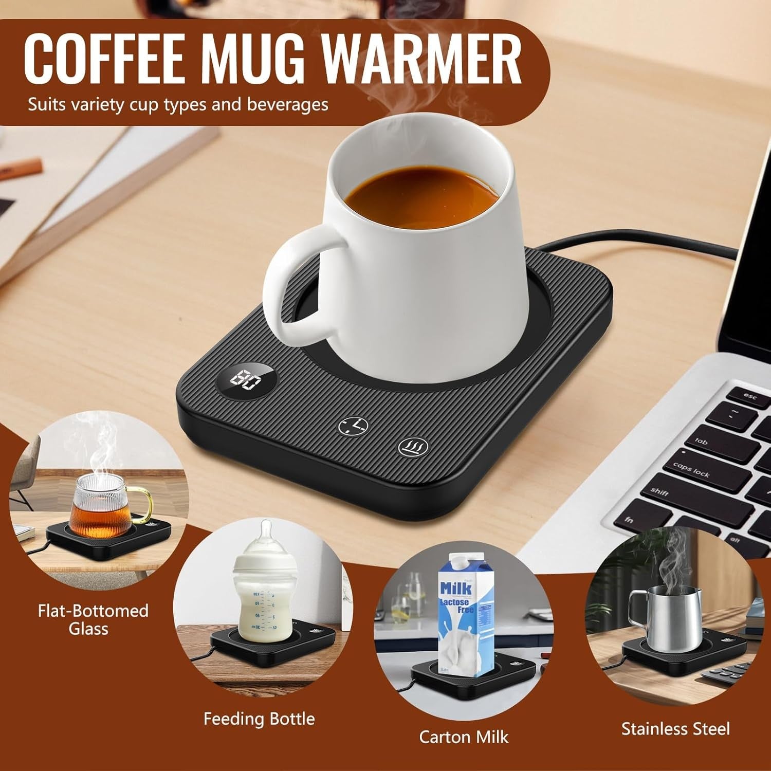 Coffee Mug Warmer 3 Temp Auto Shut Off Anti-Scald Desk