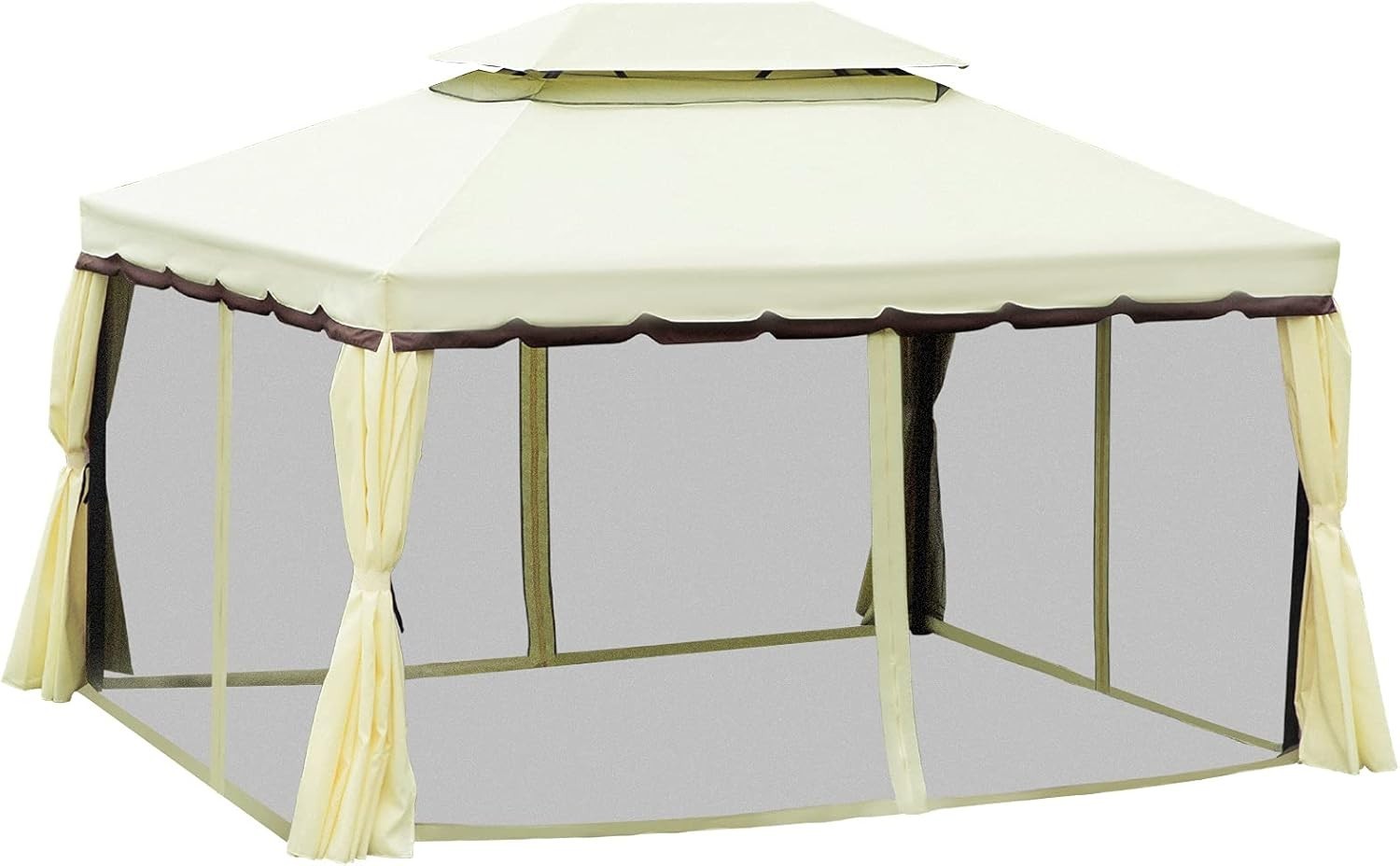 4x3M Aluminum Garden Gazebo Double Roof Canopy with Curtains & Netting