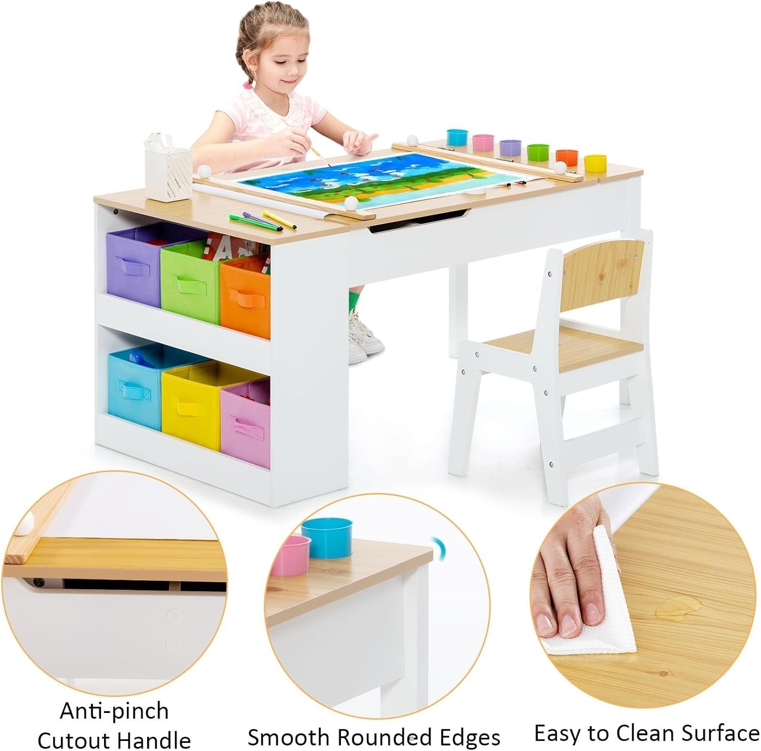 Kids 2-in-1 Art & Study Table with Lift-Top, Storage Boxes & Paper Roll