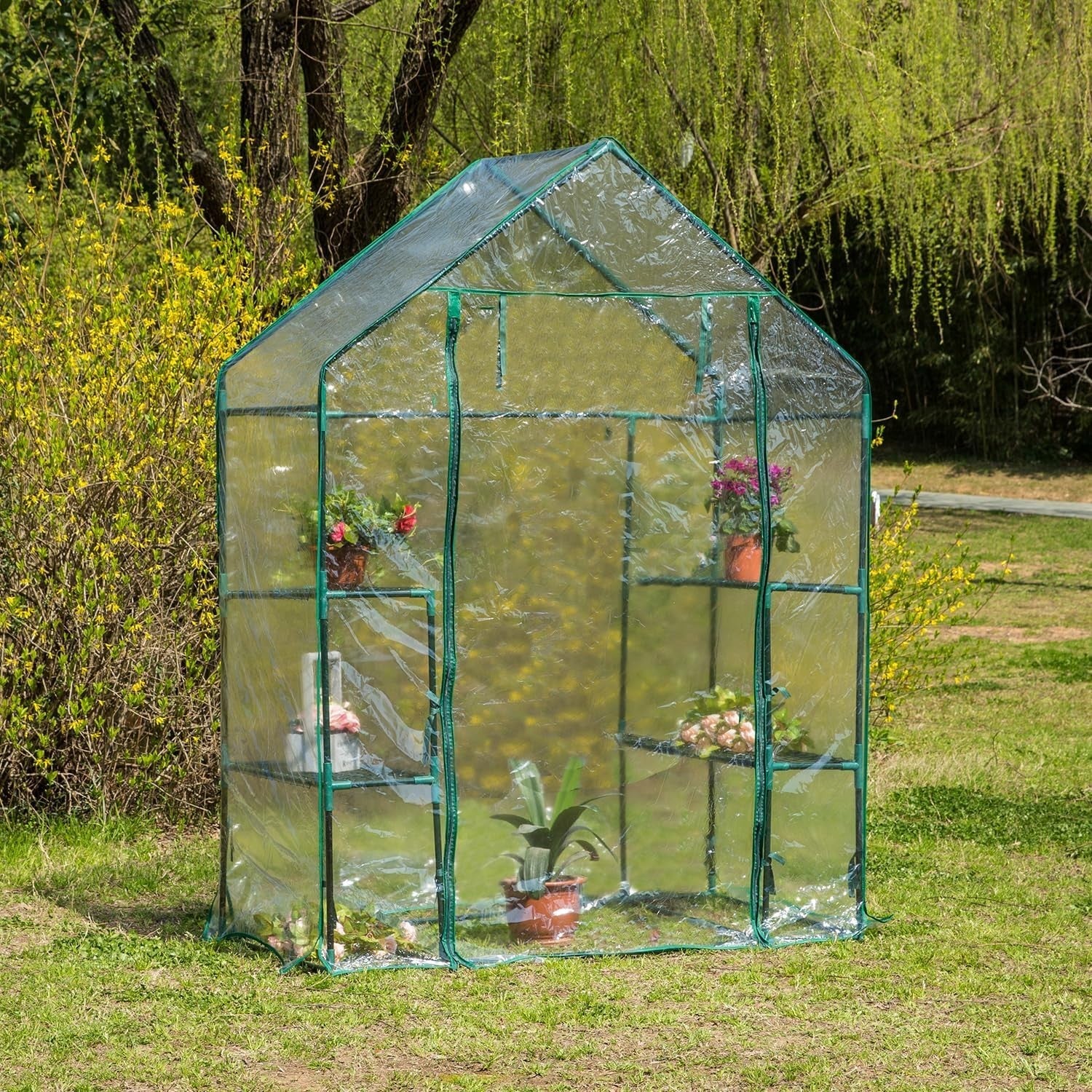 Walk-In 3 Tier 6 Shelf Greenhouse | PVC Cover Metal Frame Garden Growhouse