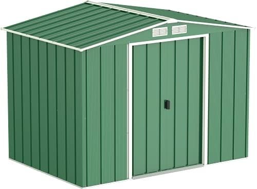 Metal Garden Storage Shed 8x6ft Waterproof Outdoor Tool & Bike Shed Green