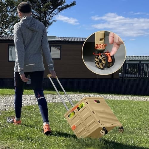 Heavy Duty Folding Shopping Cart 55kg Trolley 360° Wheels Foldable Khaki
