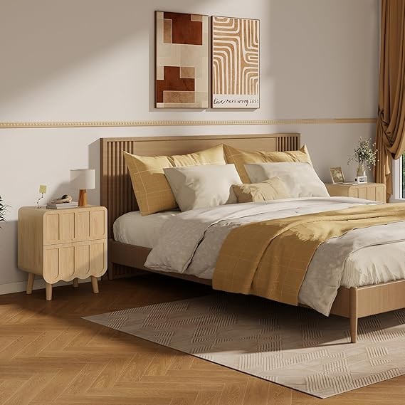Modern Wooden Bedside Table with 2 Drawers, Stylish Nightstand for Bedroom