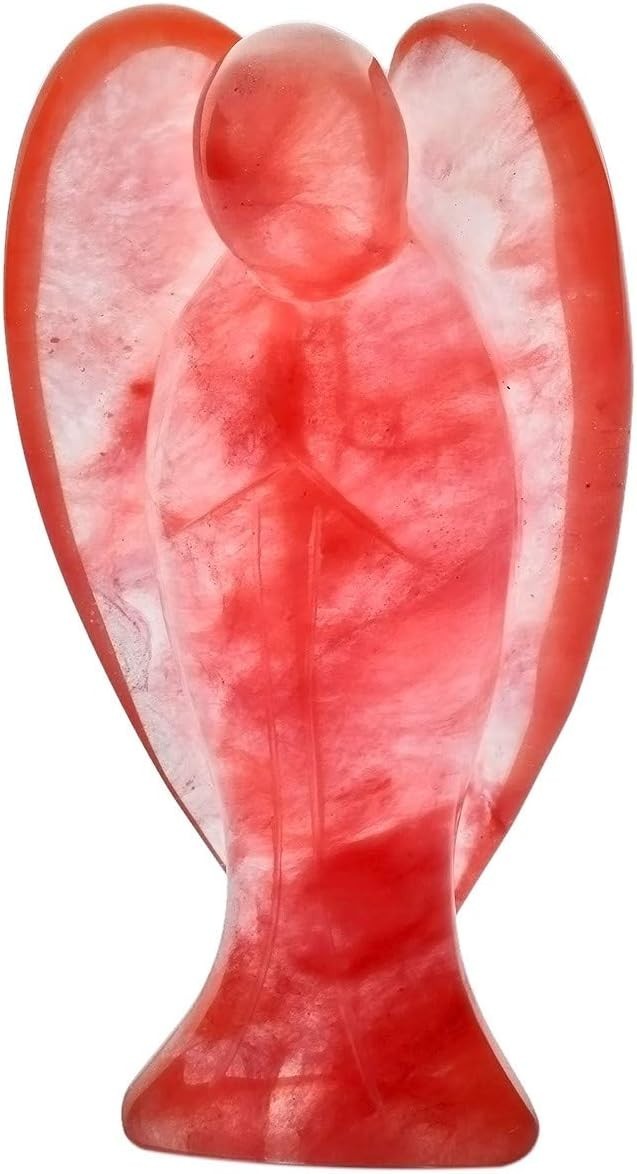 Crystal Guardian Angel Figurine 3" Cherry Quartz Carved Healing Stone Ornament