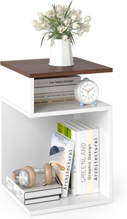 COSTWAY S-Shaped End Table, Narrow Sofa Side Table with 2 Open Storage Shelves,